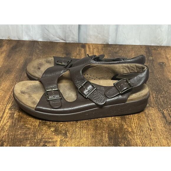 Men's SAS Bravo Heel Strap Sandal Brown Leather Buckle Size 11 - Picture 3 of 9